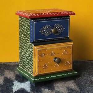 Navkar Handicraft Wooden Drawer Box – Hand-Painted Mini Chest Organizer for Jewelry, Keys, and Trinkets | Ethnic Rajasthani Tabletop Storage Decor for Home & Office